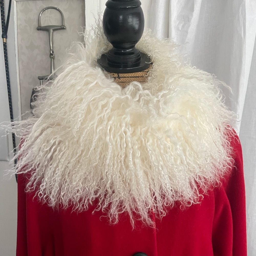 Vintage Mongolian Lambs Wool Neutral Cream Fluffy Accent Scarf